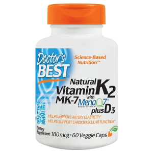 Natural Vitamin K2 MK7 with MenaQ7 plus D3, 180mcg - 60 vcaps