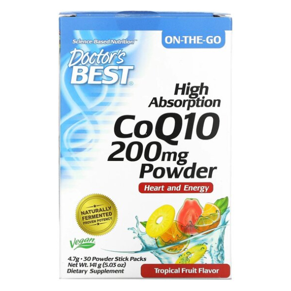 High Absorption CoQ10 Powder, 200mg Tropical Fruit - 30 x 4.7g