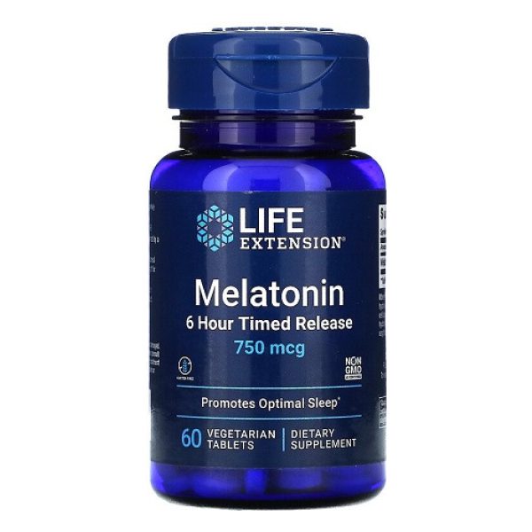 Melatonin 6 Hour Timed Release, 750mcg - 60 vegetarian tabs