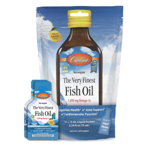 The Very Finest Fish Oil - 1600mg Omega-3s, Natural Lemon (Pouch of Packets) - 15 x 5 ml.