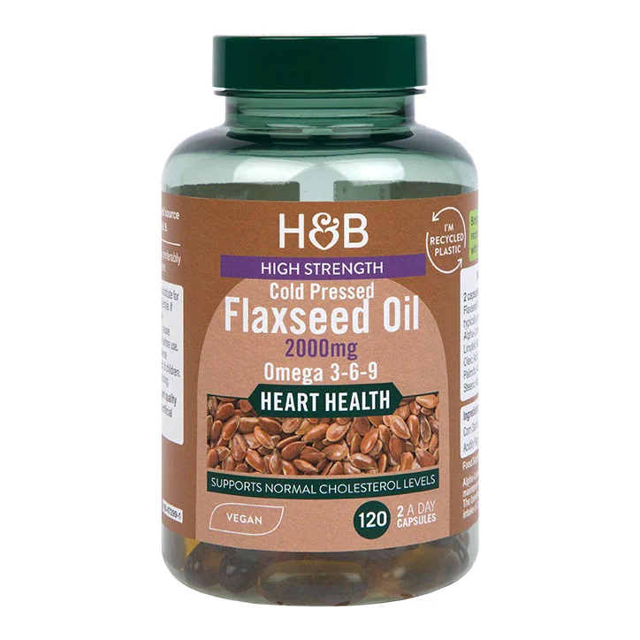 High Strength Cold Pressed Flaxseed Oil, 2000mg - 120 vcaps (EAN 5059604472992)