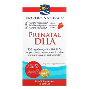 Prenatal DHA, 830mg Omega-3 + 400 IU D3 Strawberry - 90 softgels
