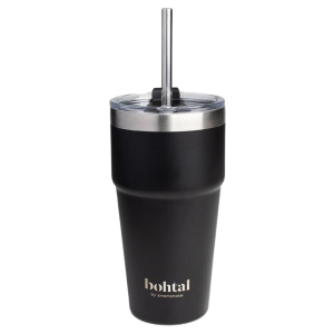 Bohtal Double Insulated Travel Mug with Straw, Black - 600ml.