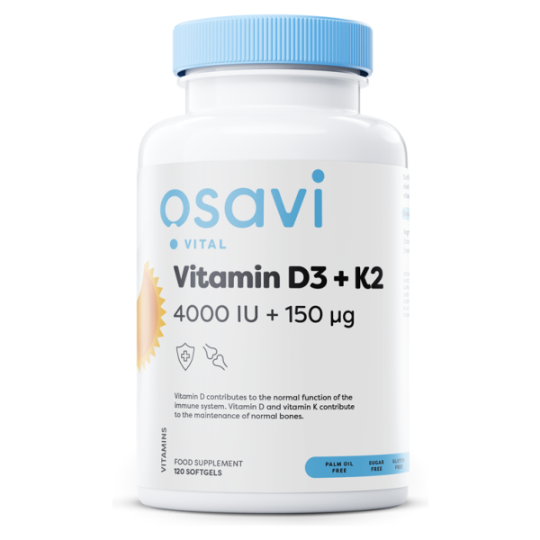 Vitamin D3 + K2, 4000IU + 150mcg - 120 softgels