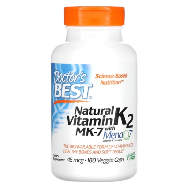Natural Vitamin K2 MK7 with MenaQ7, 45mcg - 180 vcaps