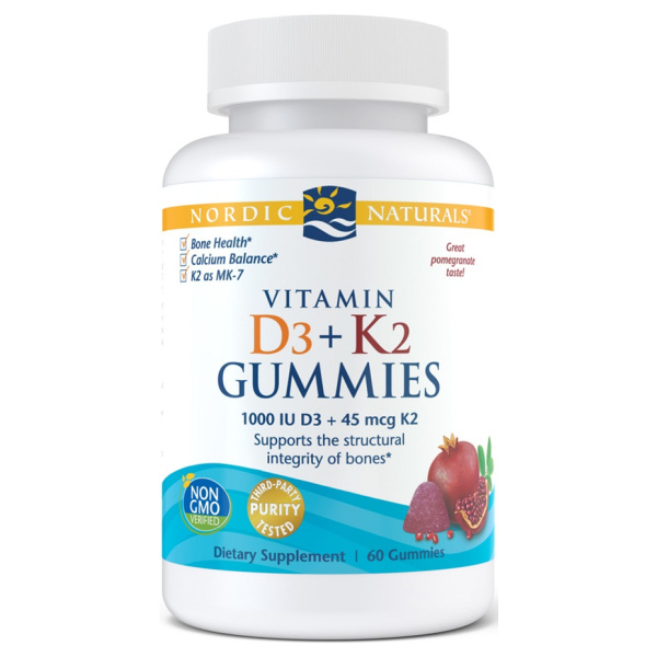 Vitamin D3+K2 Gummies, Pomegranate - 60 gummies