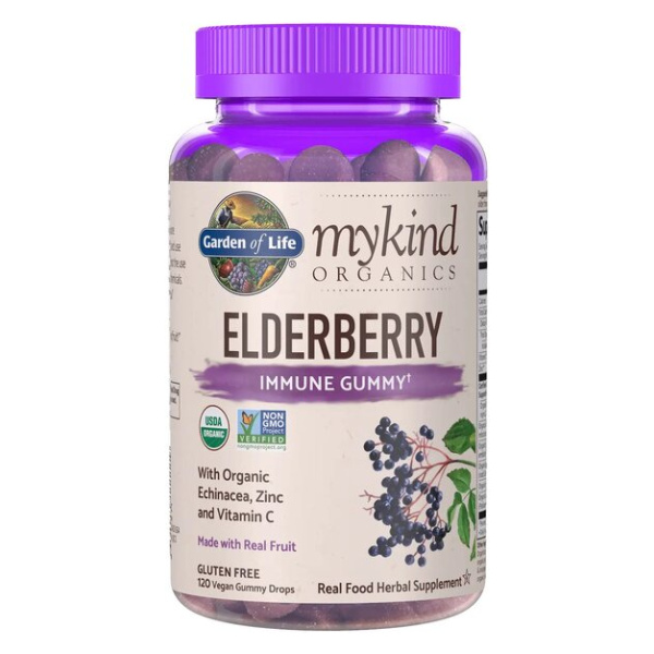 Mykind Elderberry, Real Fruit - 120 vegan gummy drops
