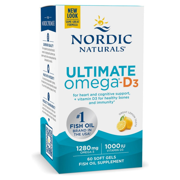 Ultimate Omega-D3 Fish Oil, 1280mg Lemon - 60 softgels