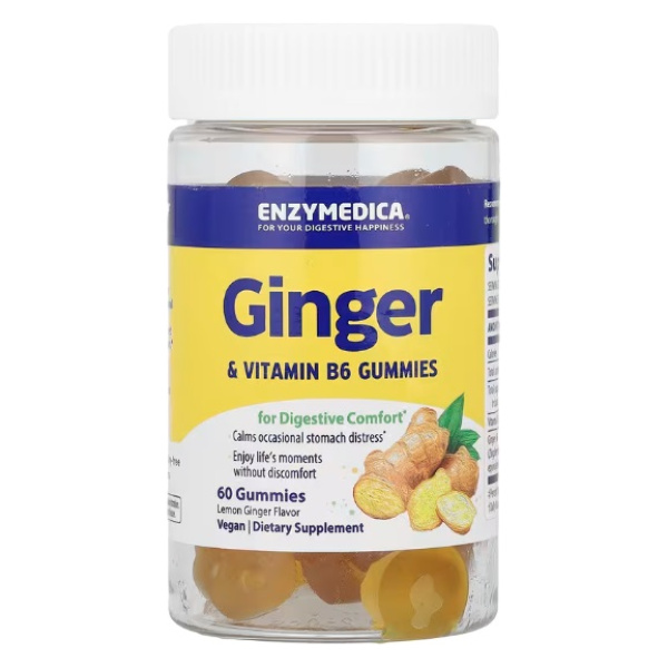 Ginger & Vitamin B6 Gummies, Lemon Ginger - 60 gummies