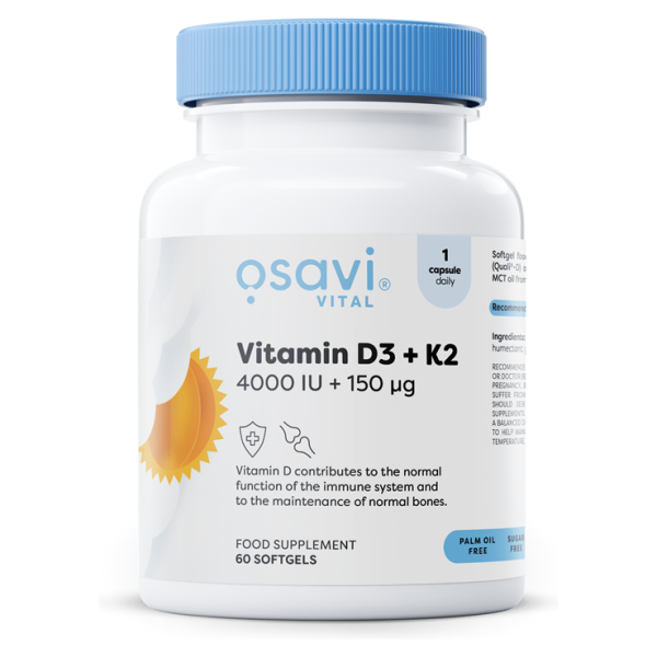 Vitamin D3 + K2, 4000IU + 150mcg - 60 softgels