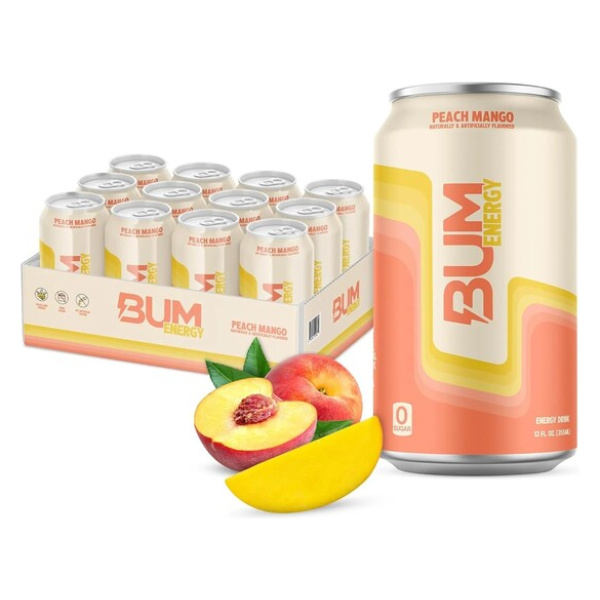 Bum Energy, Peach Mango - 12 x 355 ml.