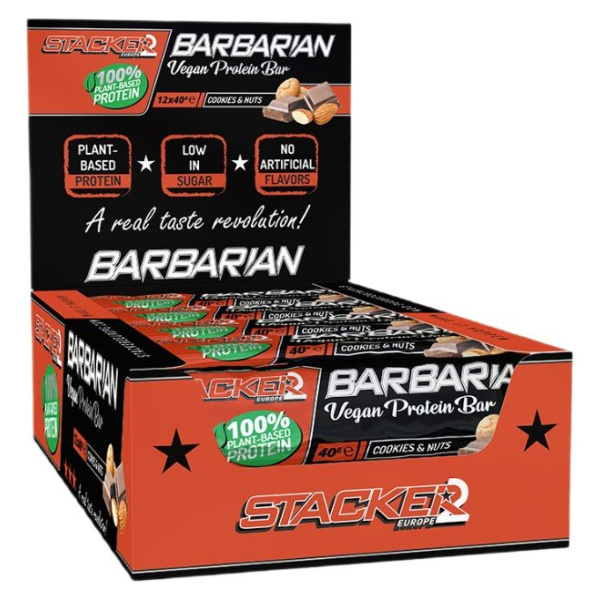 Barbarian Vegan Protein Bar, Cookies & Nuts - 12 x 40g