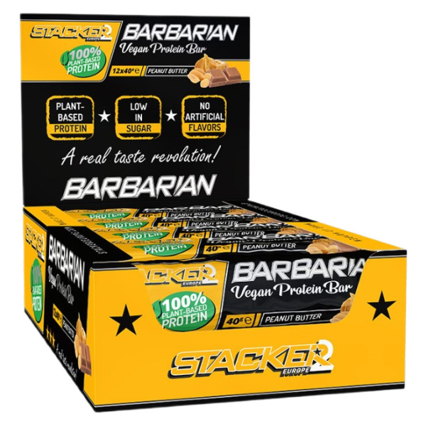 Barbarian Vegan Protein Bar, Peanut Butter - 12 x 40g