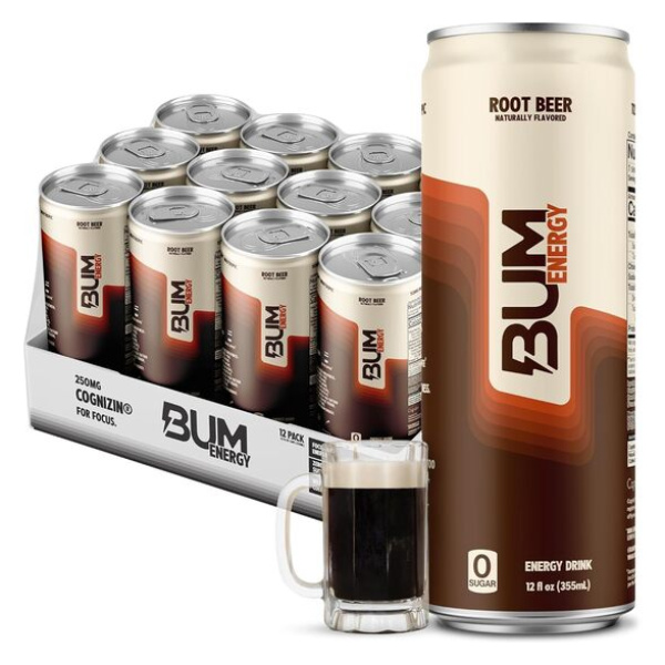 Bum Energy, Root Beer - 12 x 355 ml.