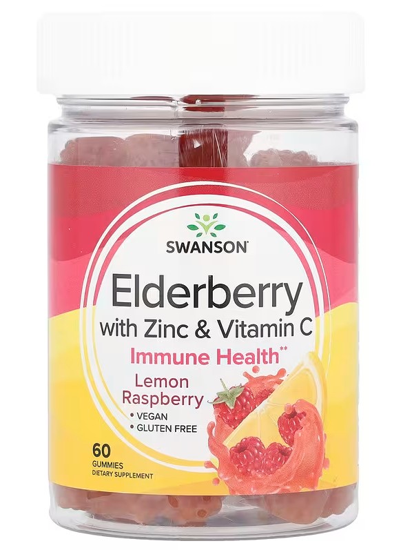 Elderberry Gummies with Zinc & Vitamin C, Lemon Raspberry - 60 gummies