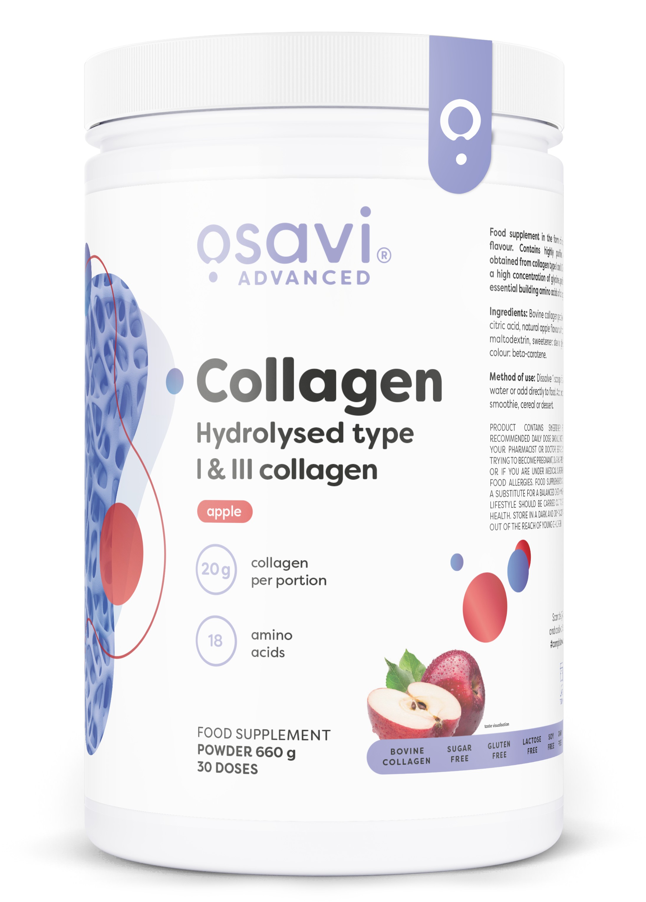 Collagen Hydrolysed Type I & III, Apple - 660g