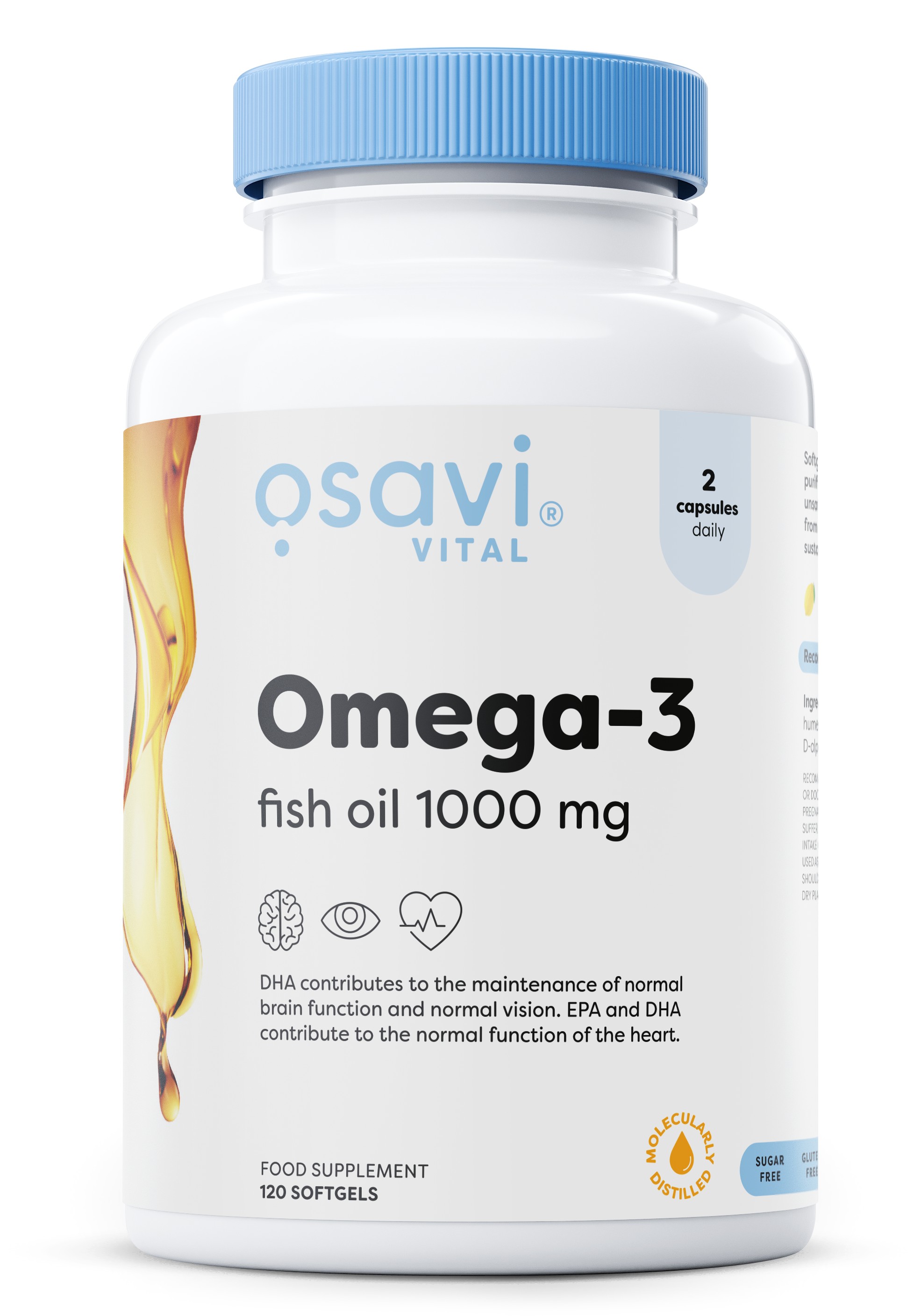 Omega-3 Fish Oil Molecularly Distilled, 1000mg - 120 softgels