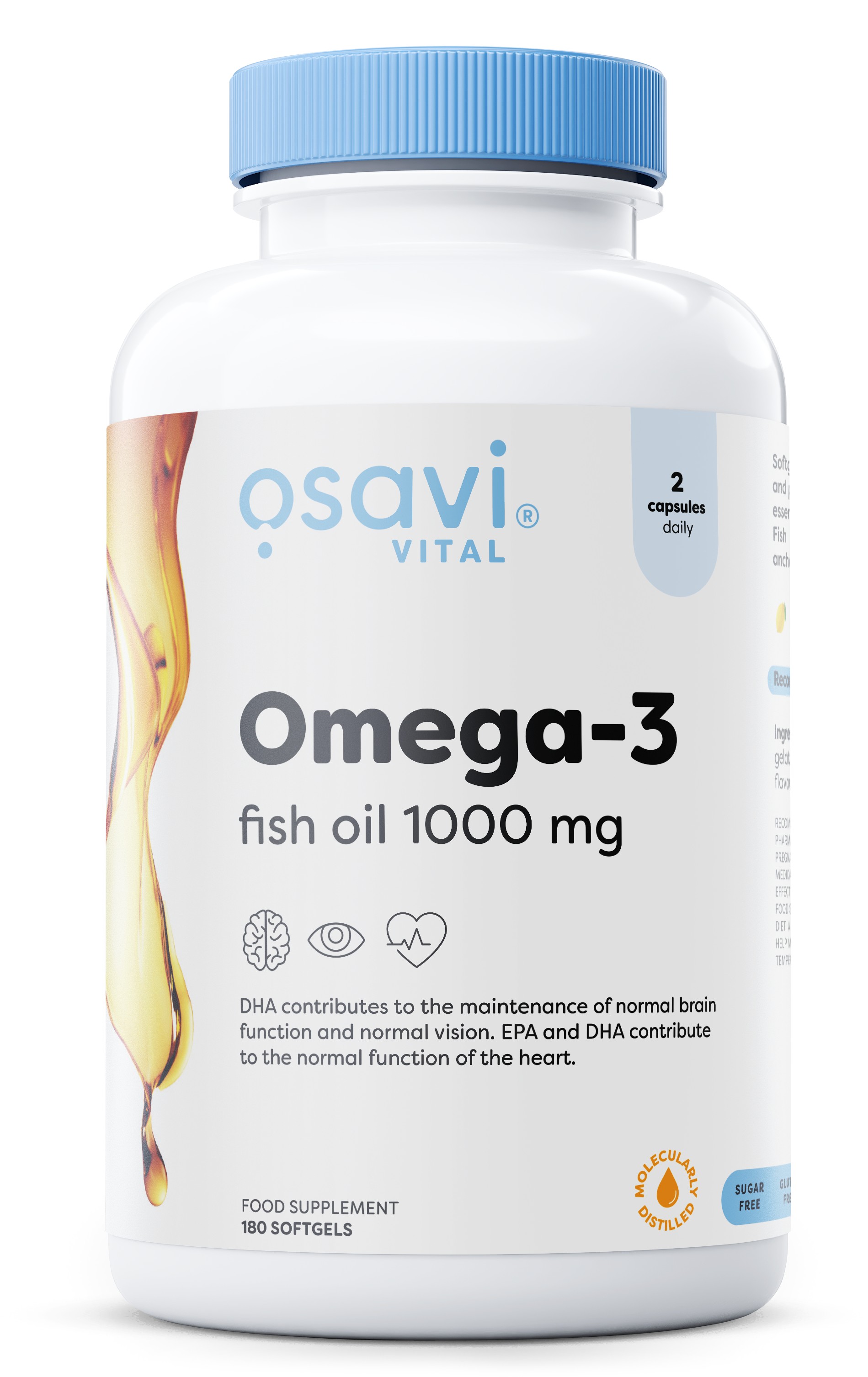 Omega-3 Fish Oil Molecularly Distilled, 1000mg - 180 softgels