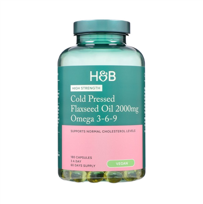 High Strength Cold Pressed Flaxseed Oil Omega 3-6-9, 2000mg - 180 vcaps