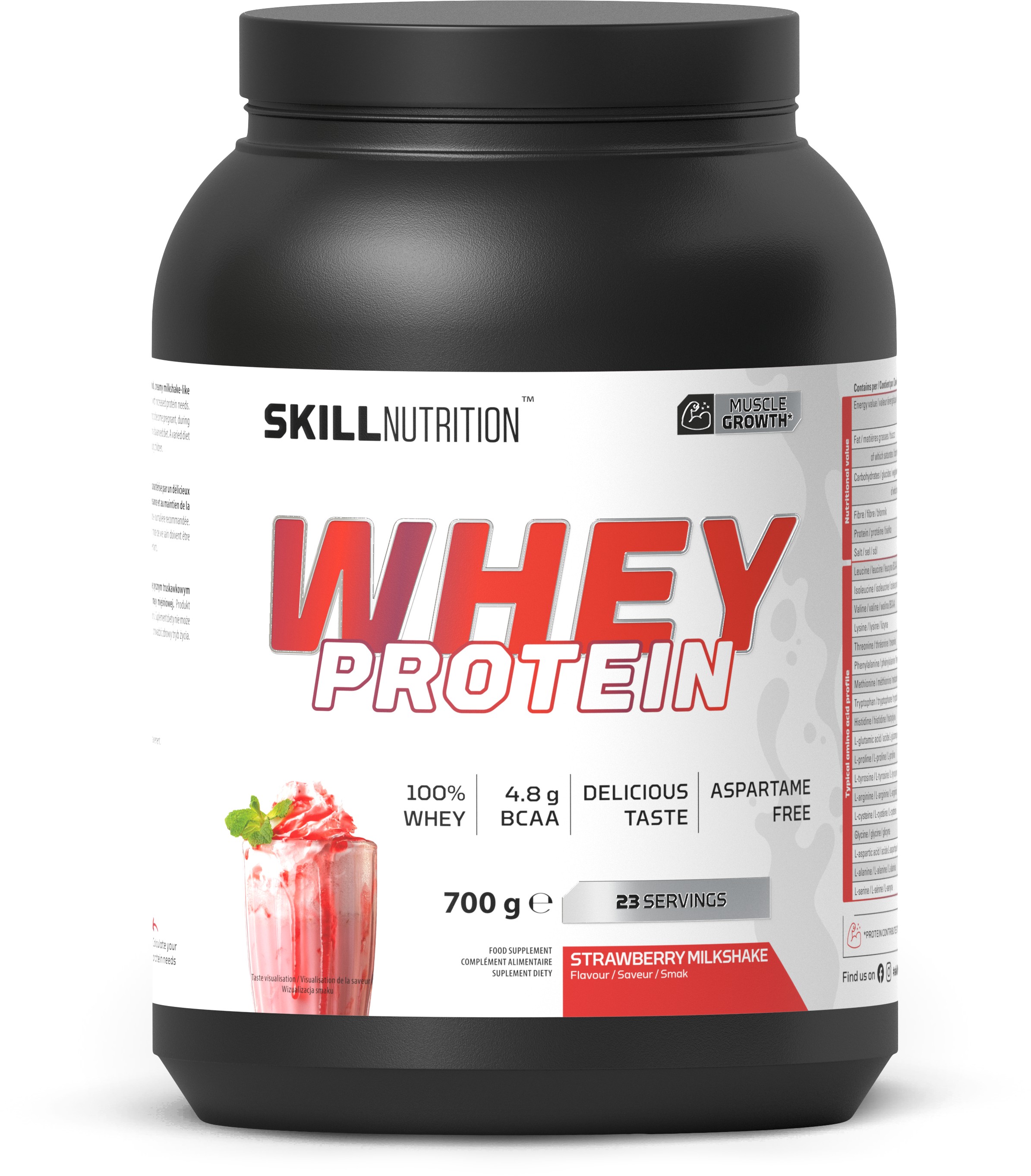 Whey Protein Powder, Strawberry Milkshake - 700g