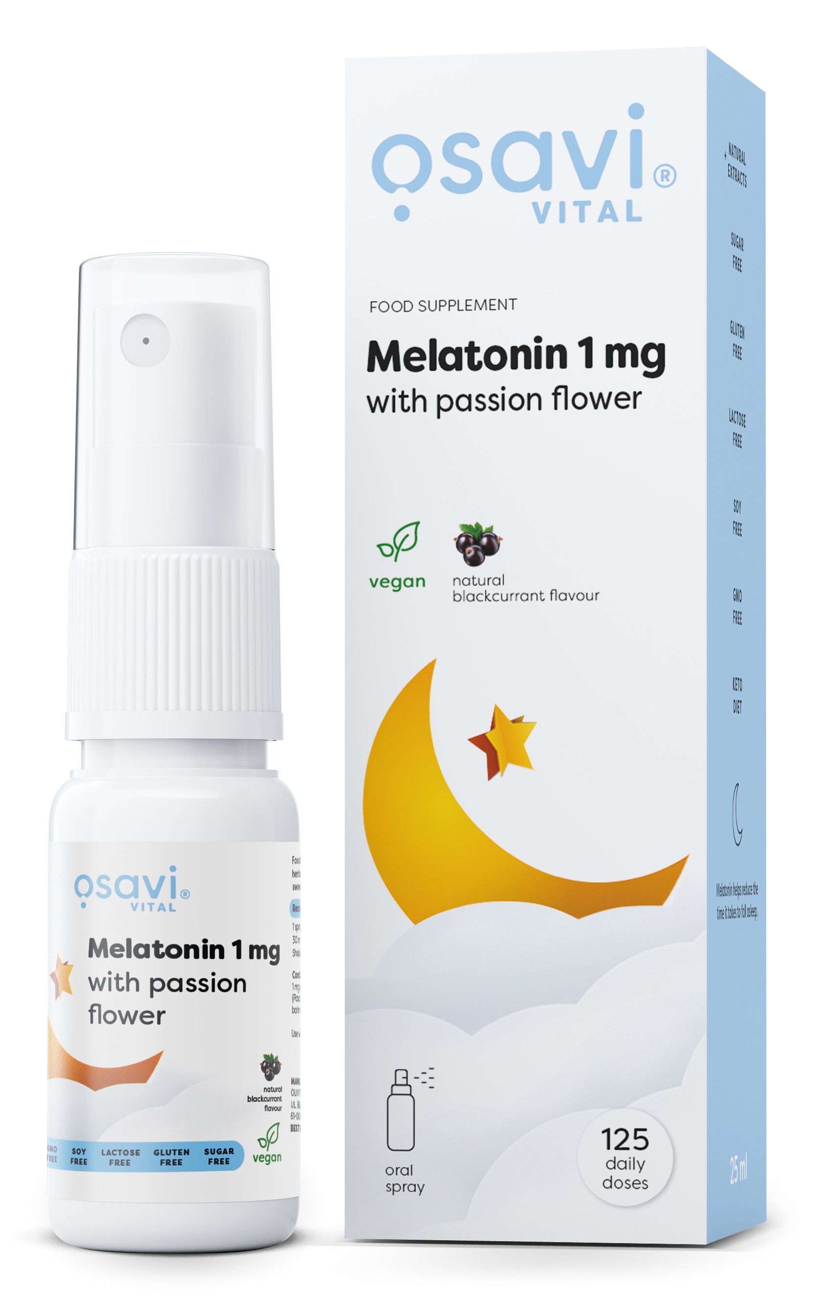 Melatonin with Passion Flower Oral Spray, 1mg (Blackcurrant) - 25 ml.