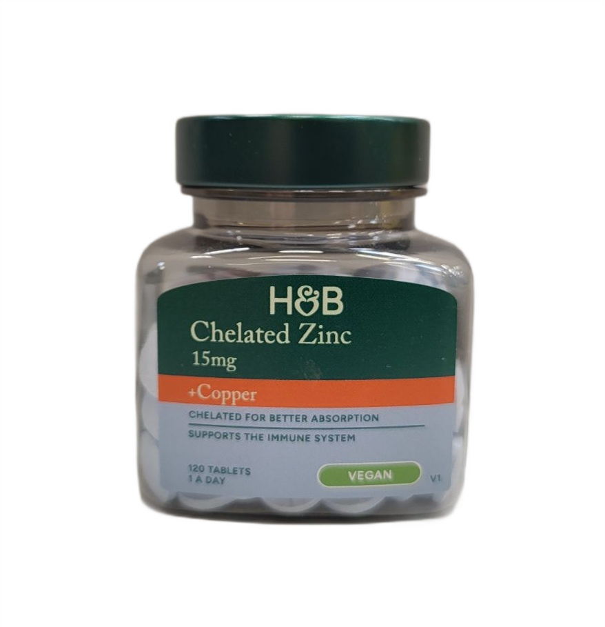 Chelated Zinc + Copper, 15mg - 120 tablets (EAN 5059604701726)