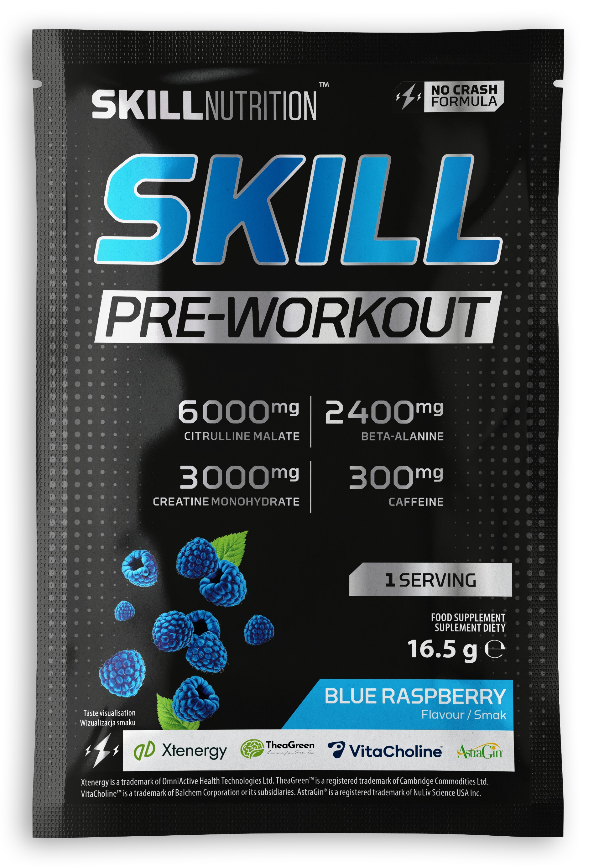 Skill Pre-Workout, Blue Raspberry - 16.5g (1 serving)